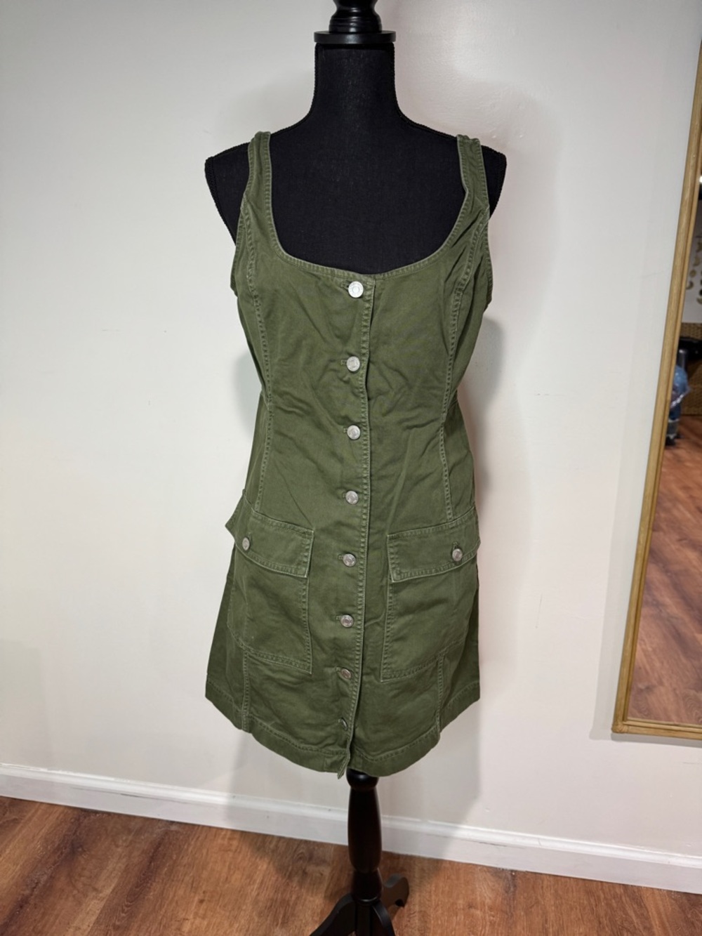 GAP Olive Green Button-Front Mini Dress